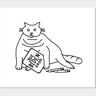 Chonky Cat with Joe Biden Sign Outline Posters and Art